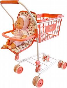 עגלת קניות עם מושב לבובה עם אביזרים New York Doll Collection עגלת קניות עם מושב לבובה עם אביזרים New York Doll Collection