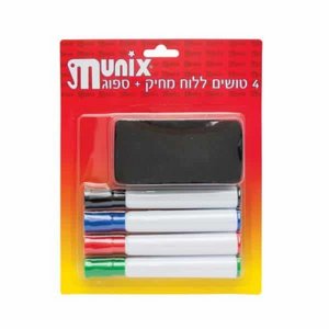 Munix סט 4 טושים וספוג ללוח מחיקה לבן Munix סט 4 טושים וספוג ללוח מחיקה לבן