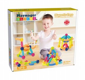 פליימאגר 61 חלקים מוטות וכדורים מגנטים Playmager פליימאגר 61 חלקים מוטות וכדורים מגנטים Playmager